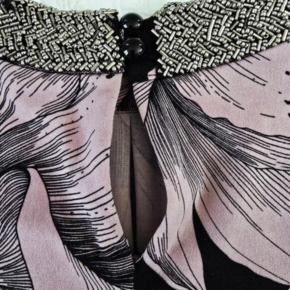 Alfani Women's Floral Sleeveless Top Blouse Beaded Neck Black Purple Size Large - Picture 11 of 13